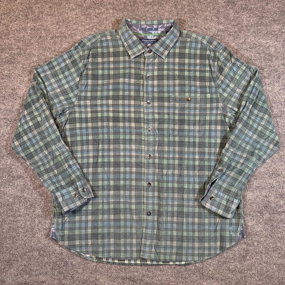 Tommy Bahama Coastline Cord Stretch Lagoon Check Long Sleeve Shirt Mens XL Plaid